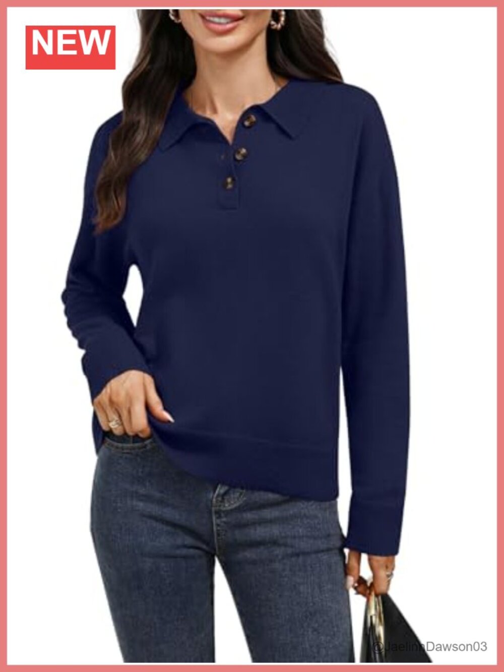 100% Merino Wool Polo Sweater Cropped Button Up Ribbed Long Sleeve Pullover